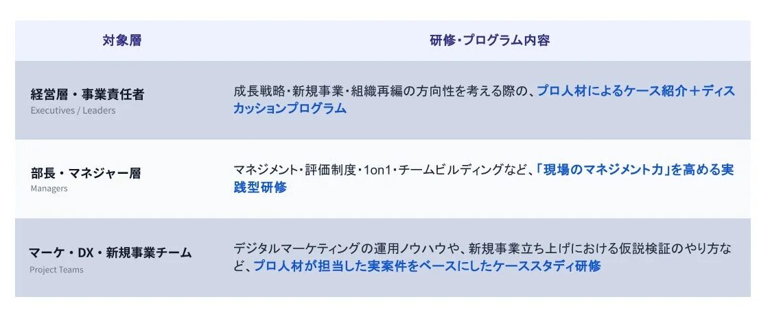 対象層別研修・プログラム内容