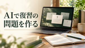 AIで復習の問題を作る。記事テーマを表す写真風の表紙