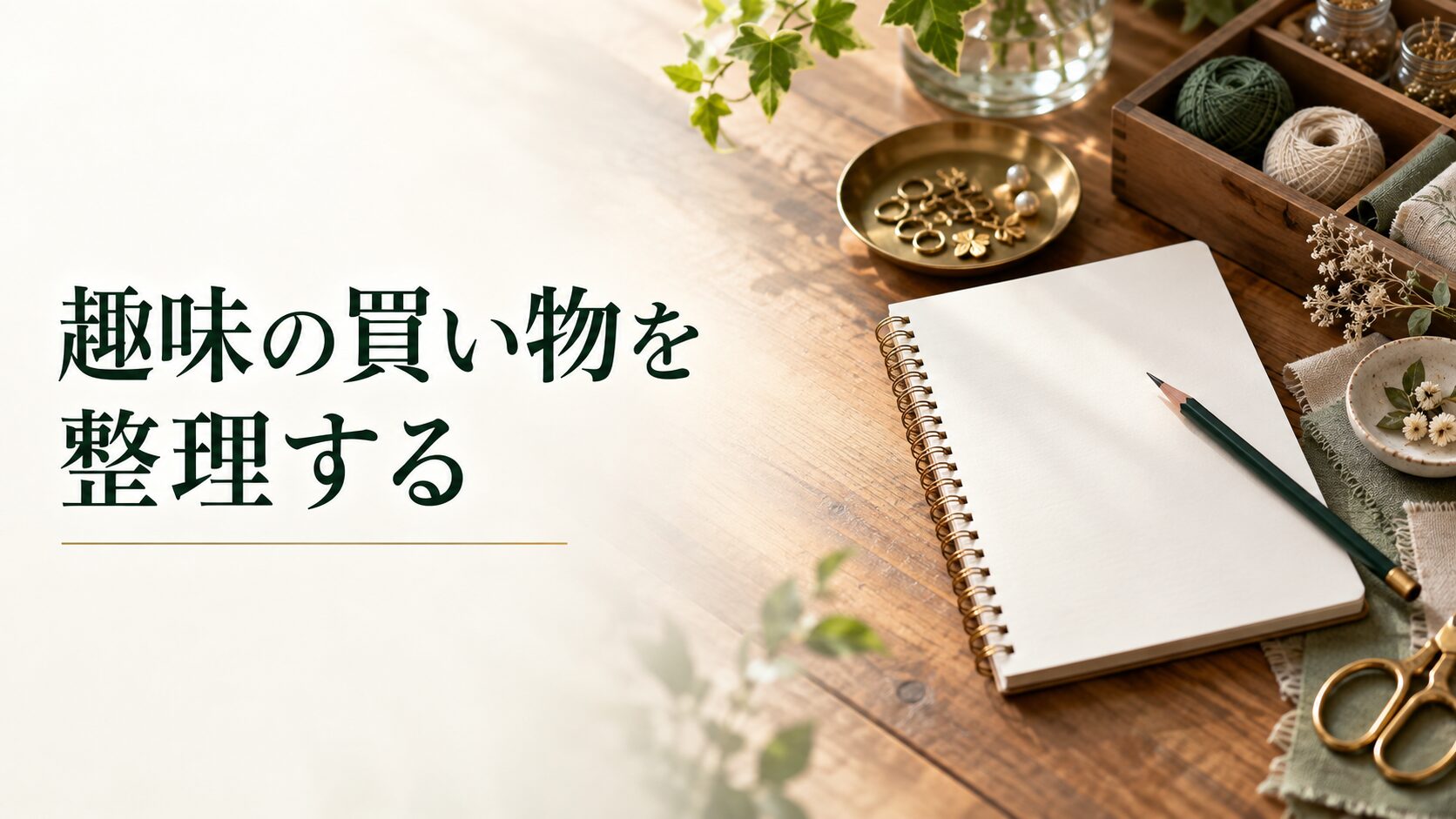 趣味の買い物を整理する。記事テーマを表す写真風の表紙
