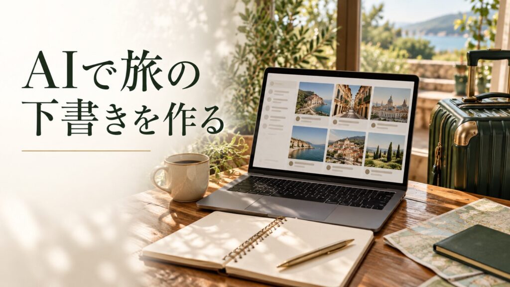 AIで旅の下書きを作る。記事テーマを表す写真風の表紙