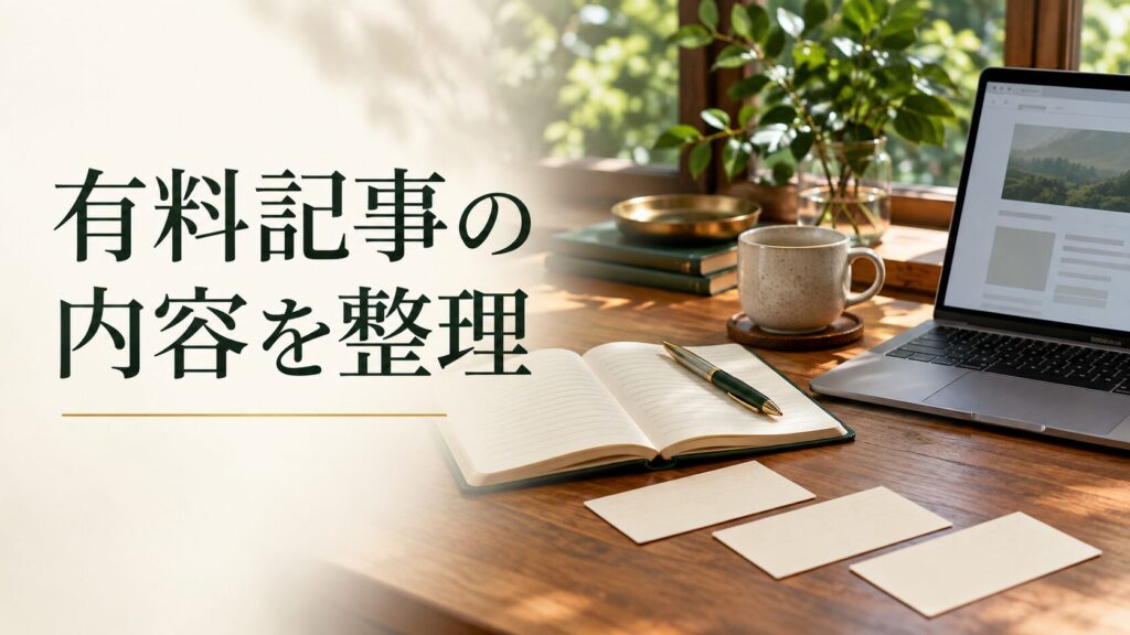 有料記事の内容を整理。記事テーマを表す写真風の表紙